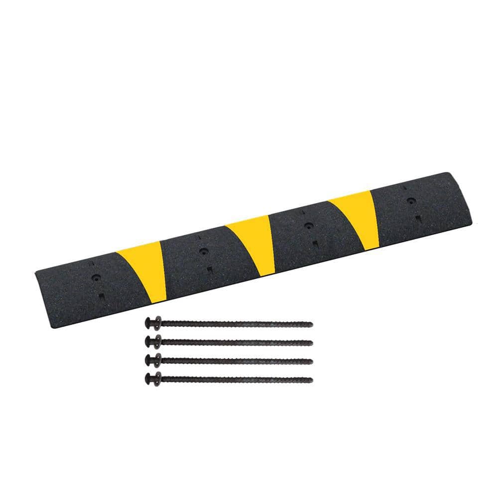 PLASTICADE 72 in. x 12 in. x 2.5 in. Speed Bump with Reflective Reflective Stripes, 6 ft. for Asphalt (1)