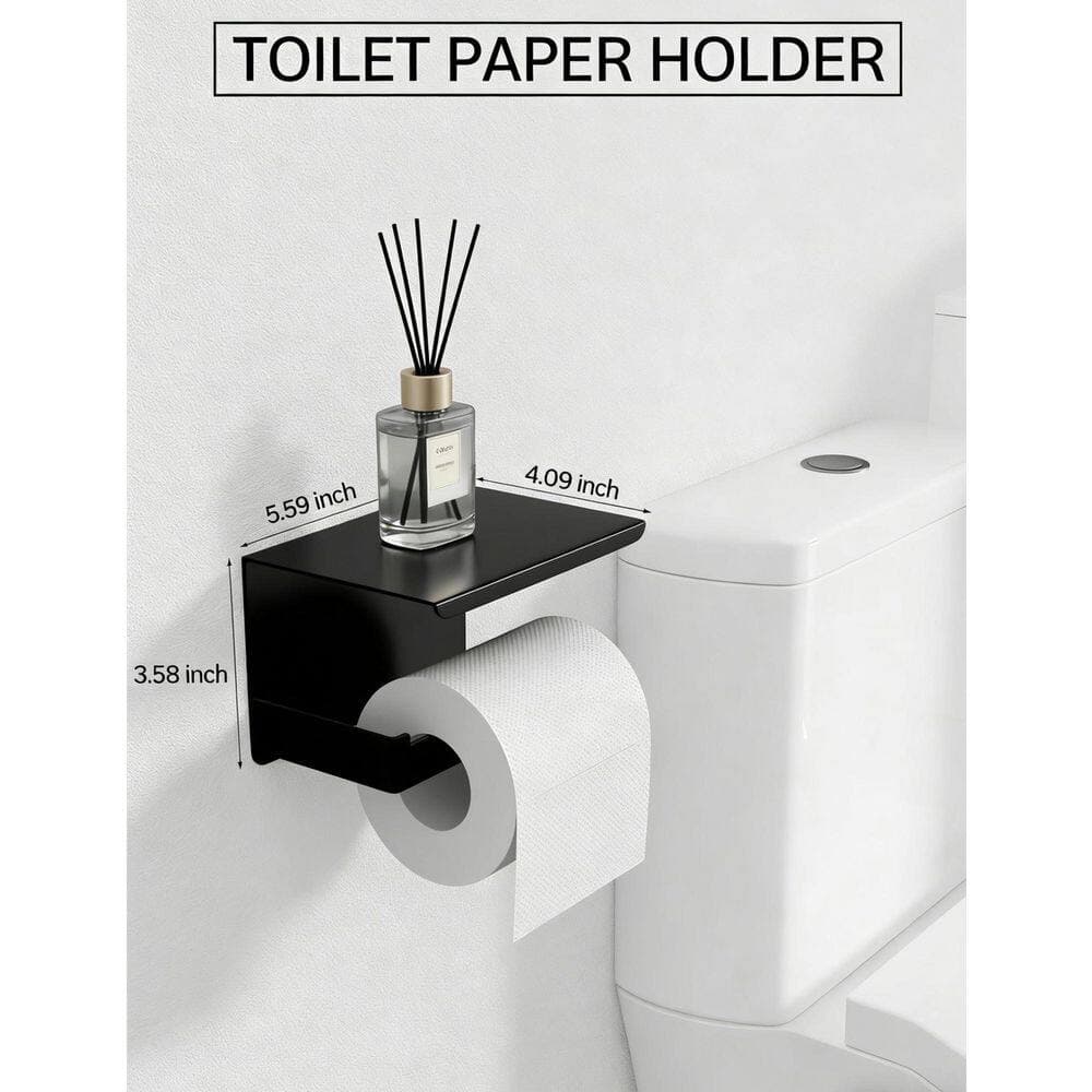 LAIFUCAM 5-Piece Bathroom Hardware Set with Towel Bar, Towel Ring, Toilet Paper Holder, 2 Hooks in Matte Black (3)