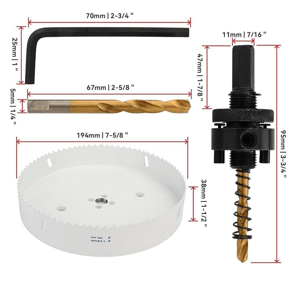 Unbranded BI-Metal Hole Saw 7-5/8 HSS M42 with 8% Cobalt Smooth Cutting for PVC Drywall Wood Plastic Gypsum Board Rubber (3)