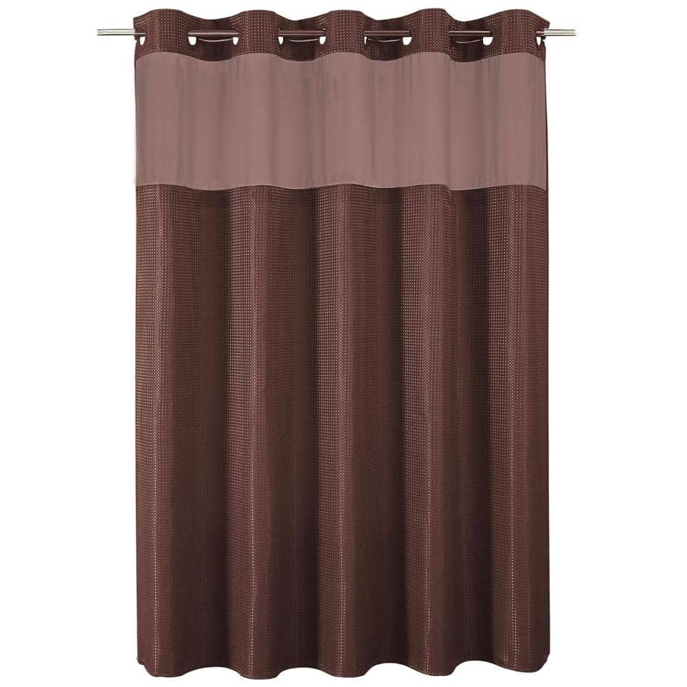 Unbranded Waffle Shower Curtain with Snap in Liner Set 75"L x 72"W, Brown (1)