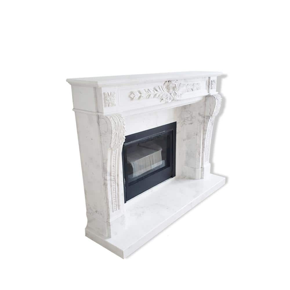 Dynasty Fireplaces Dynasty Fountainbleus 72 in. x 54 in. Full Surround Mantel in Natural Volakas White Marble with Honed Finishing (3)