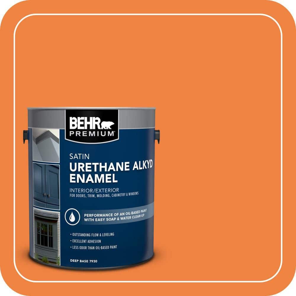 BEHR PREMIUM 1 gal. #P220-7 Construction Zone Urethane Alkyd Satin Enamel Interior/Exterior Paint