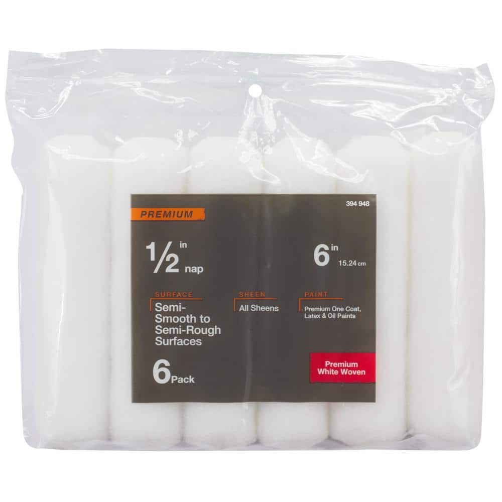 PRIVATE BRAND UNBRANDED Premium 6 in. x 1/2 in. Shed Resistant White Woven Mini Paint Roller Cover 6 Pack