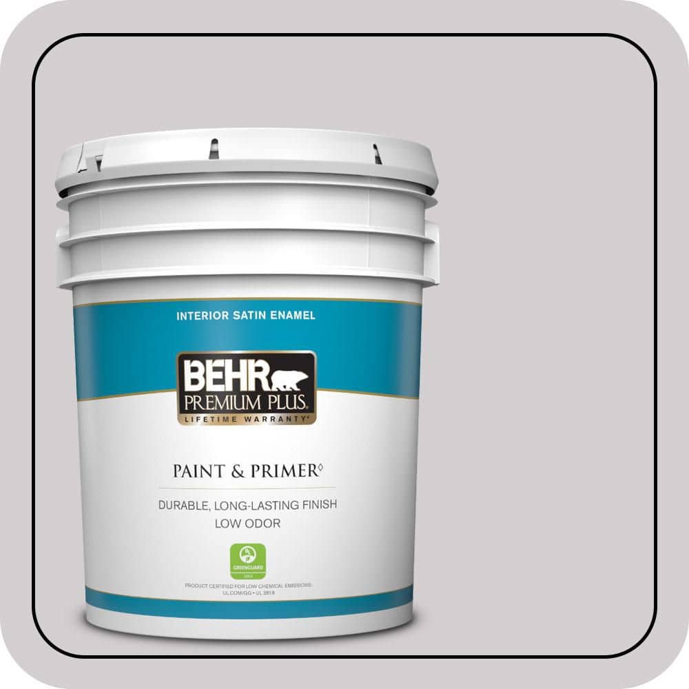 BEHR PREMIUM PLUS 5 gal. #N570-1 Opera Satin Enamel Low Odor Interior Paint & Primer (1)