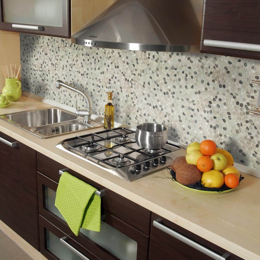 Jeffrey Court River Rock Medley 11.5 in. x 11.5 in. Cream Travertine/ Cream and Brown Marble Wall and Floor Mosaic Tile (3)
