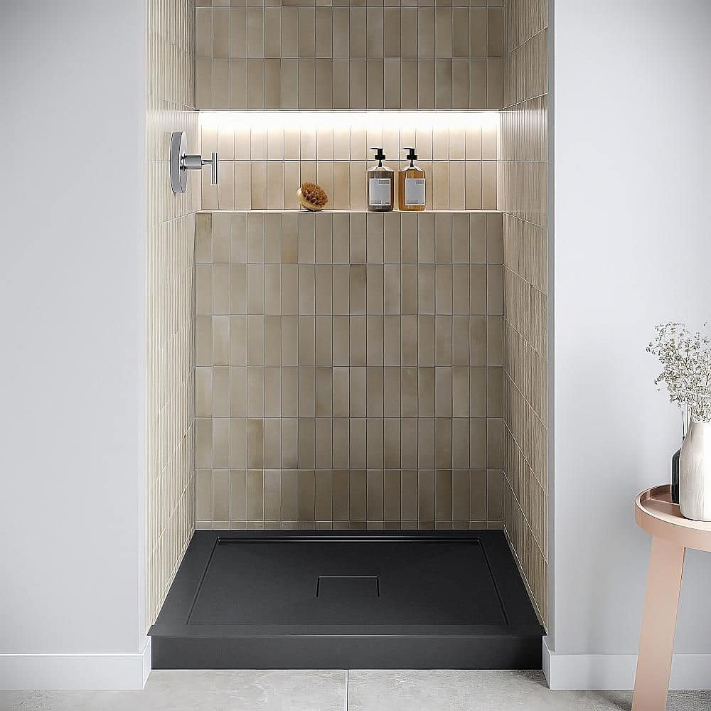 Streamline GB-2630-524-BL 36 in. x 36 in. Alcove Acrylic Shower Pan Base in Glossy Black with Center Drain, Drain Included (2)