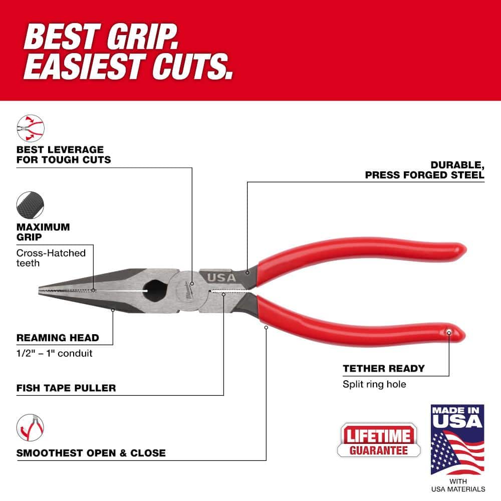 Milwaukee Electricians Dipped Grip Lineman's Pliers w/Wire Stripper, Work Pouch, and Screwdriver Tool Set ( Piece) (3)