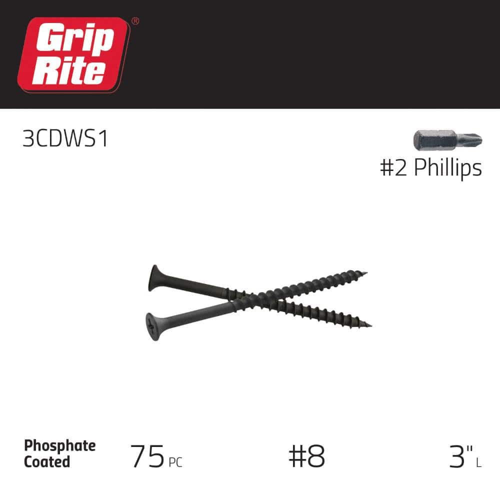 Grip-Rite #8 # Phillips Bugle Head Coarse Thread Drywall Screws Box (3)