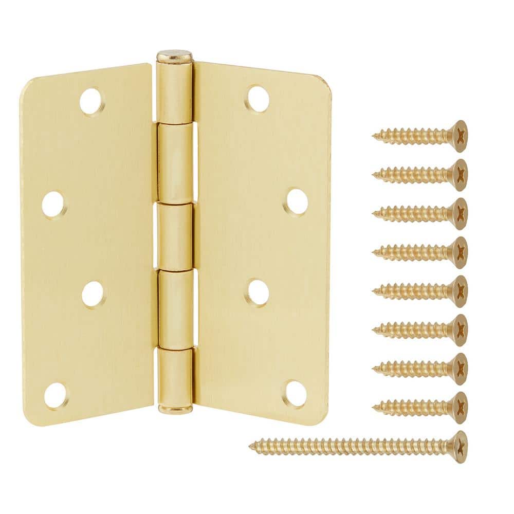 Everbilt 4 in. x 1/4 in. Radius Satin Brass Squeak-Free Door Hinge