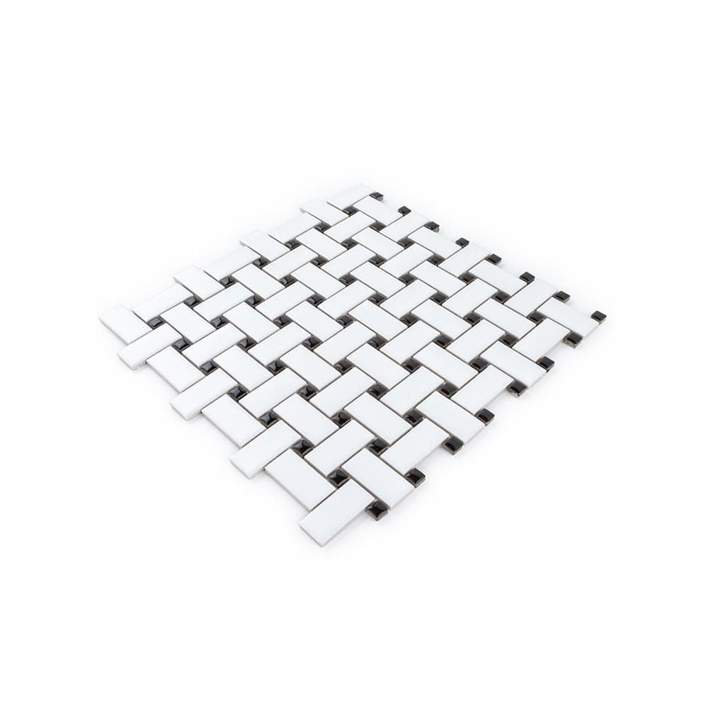 Jeffrey Court Plato Basketweave White 12 in. x 12 in. Matte and Gloss Dot Porcelain Wall and Floor Mosaic Tile (1 sq. ft./Each) (4)