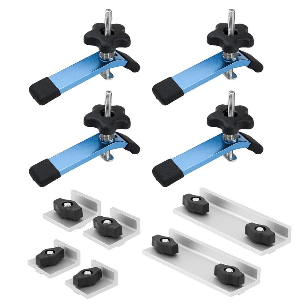 ‎POWERTEC 5-1/2 in. L x 1-1/8 in. W T-Track Hold Down Clamps (4-Pack) with 2 Long Stops, 2 Short Stops and 2 InLine Stops (1)