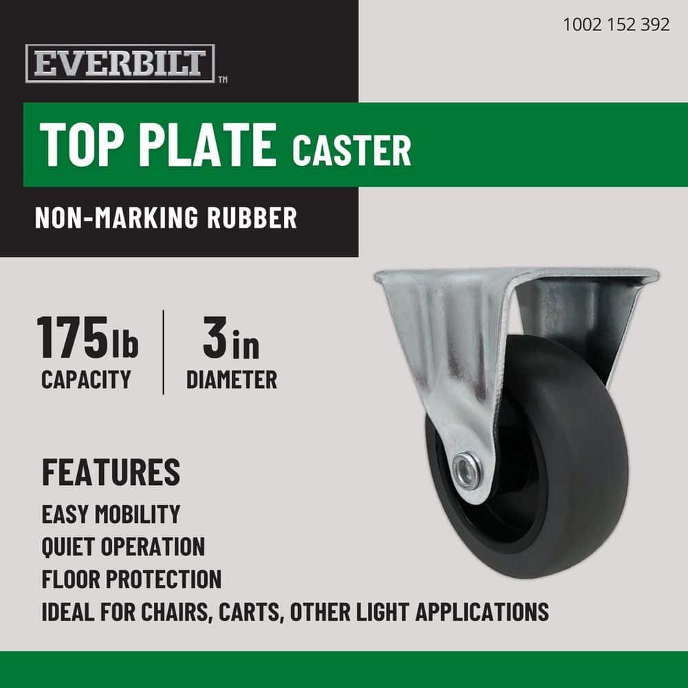 Everbilt 3 in. Gray Rubber Like TPR and Steel Rigid Plate Caster with 175 lb. Load Rating (3)