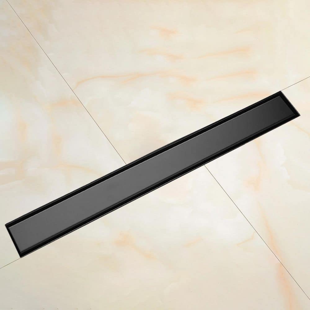 Satico 35.9 in. Linear Shower Drain with Leveling Feet and Flange in Matte Black (1)