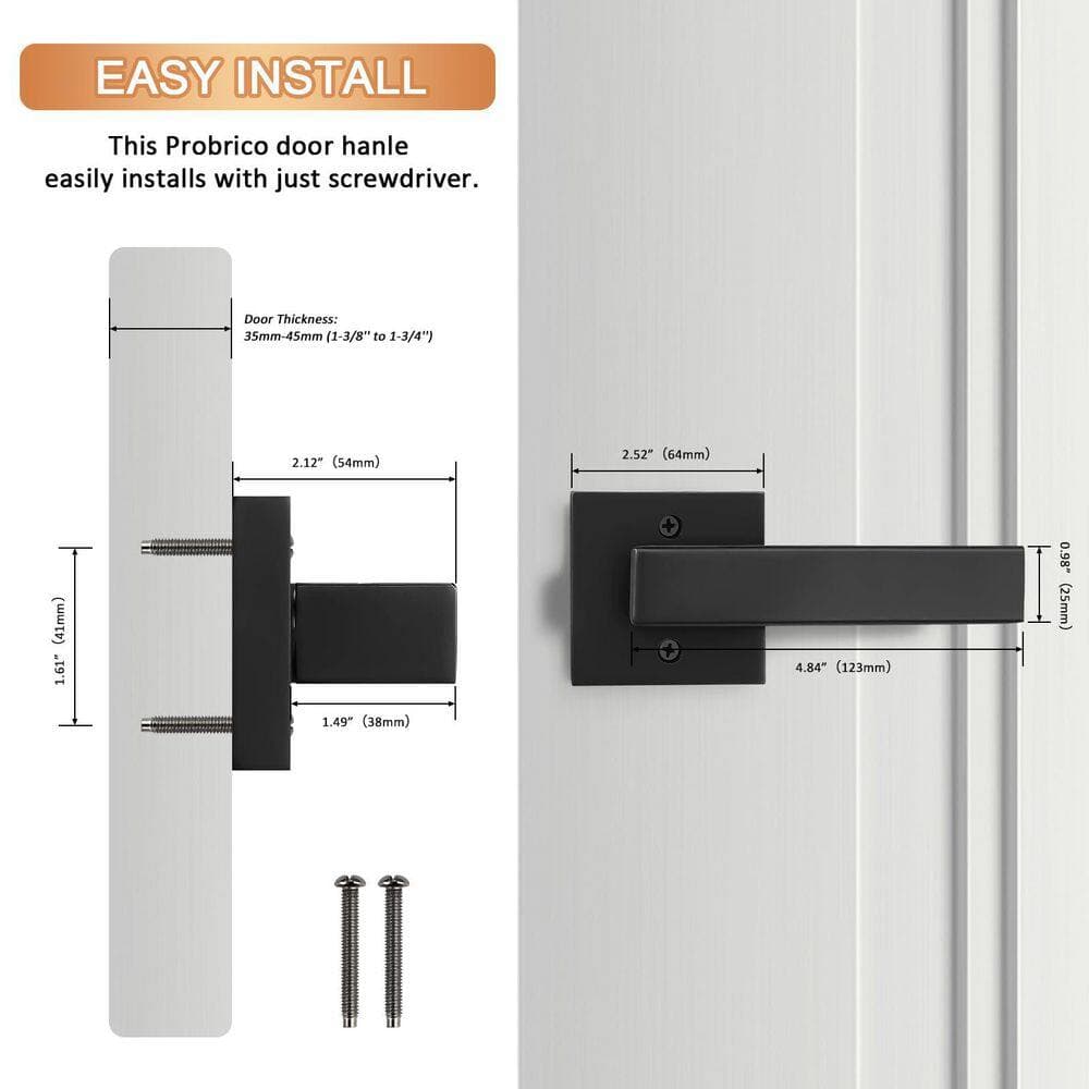 Wudkey 2-Piece Bath Hardware Set Included Square Dummy Door Lever in Black, Non-Turning Single Side Pull with Black Finish (3)