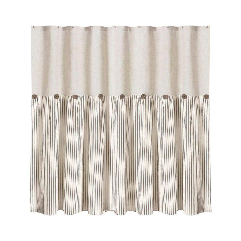 JFVKAF Linen Button 72 x 72 Shower Curtain Farmhouse Beige Cotton Blend Woven Fabric Pleated Brown Stripe Country Style (1)