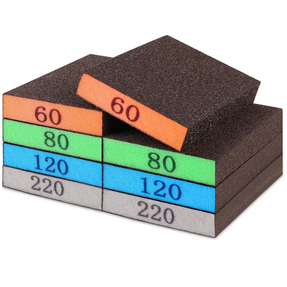Unbranded 8-Pack Sanding Sponge Blocks, 4-Grits Per Pack (60/80/120/220), Washable and Reusable for Wood, Drywall, Metal, Glazing
