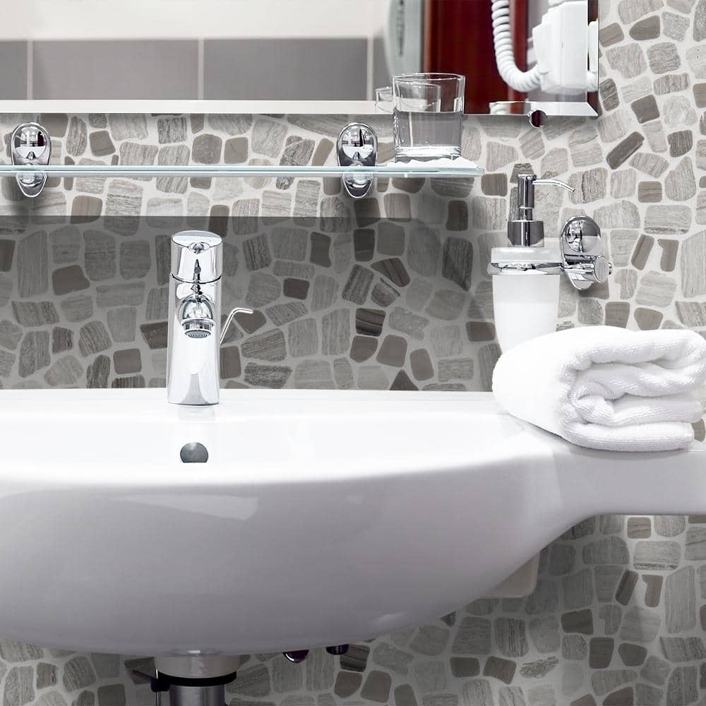 Jeffrey Court Bailey Grey Pebble 12 in. x 12 in. Honed Grey Limestone Wall and Floor Mosaic Tile (1 sq. ft./Each) (3)