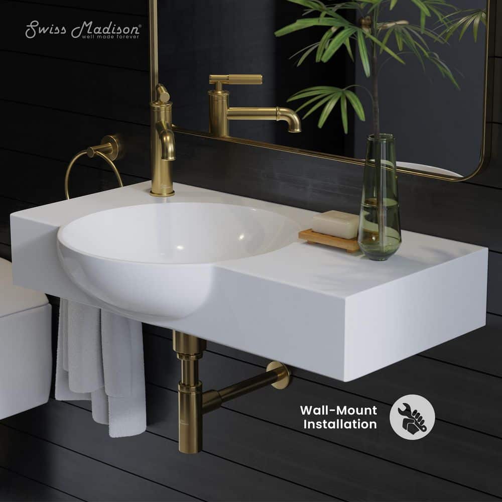 Swiss Madison Chateau 29.31 in. Left Side Faucet Wall-Mount Ceramic Rectangular Bathroom Vessel Sink in Glossy White (2)