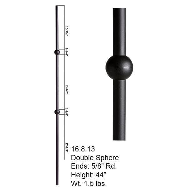 HOUSE OF FORGINGS Satin Black 16.8.13 Double Sphere Round Hollow 0.6 in. x 44 in. Iron Baluster for Staircase Remodel (2)
