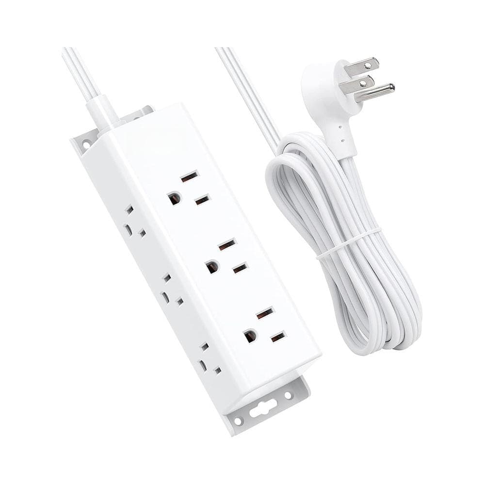 Lukyamzn 5 ft. Flat Plug Extension Cord Power Strip 9-Outlets Widely Spaced Surge Protector Mountable in White (1)