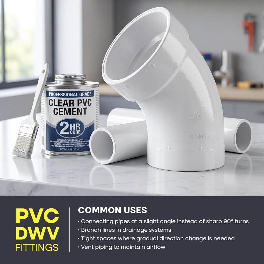 PLUMBFLEX 3 in. White Rigid PVC DWV 1/8 Bend 45° Street Elbow, Hub x Spigot Drain, Waste and Vent Fitting, (20 Pack) (2)
