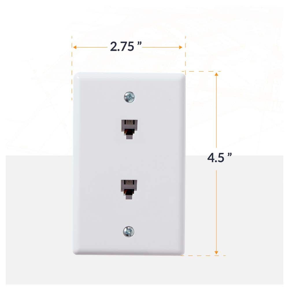 Newhouse Hardware White 1-Gang Telephone Data Jack Wall Plate, 6P4C, for RJ11 Telephone Cables, Double Port (5-Pack) (3)