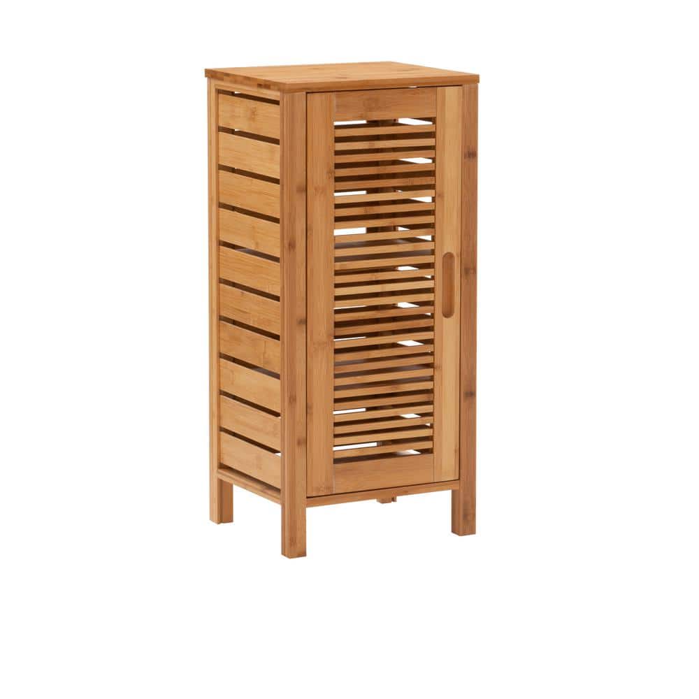 Linon Home Decor Broadmore 13 in. W x 11 in. D x 28.5 in. H Natural Brown Bamboo Freestanding Linen Cabinet with Storage & Shelves
