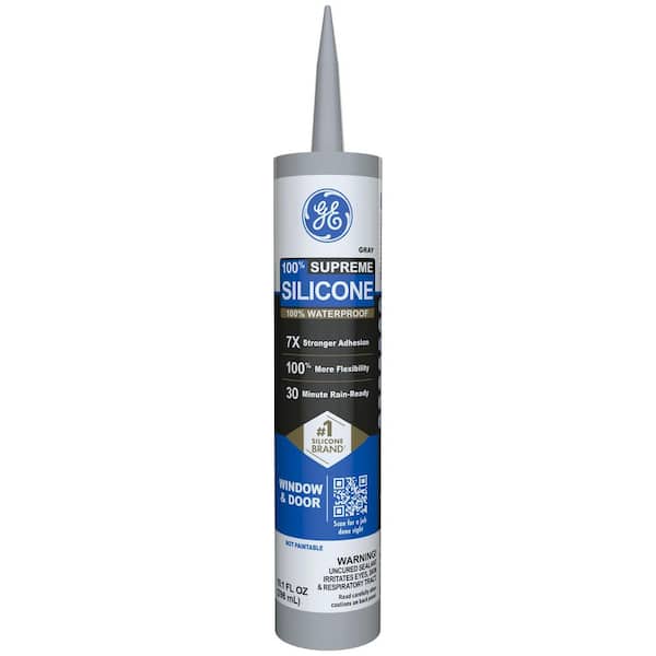 GE Supreme Silicone Caulk 10.1 oz Window and Door Sealant Gray