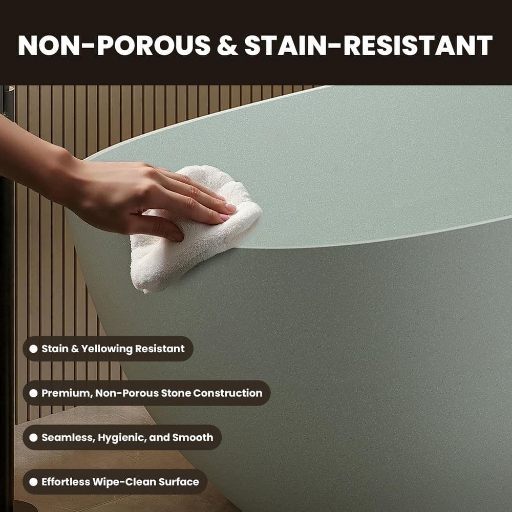 INSTER Freestanding 61 in. x 30.7 in. Soaking Bathtub with Center Drain in Solid Surface Resin (3)