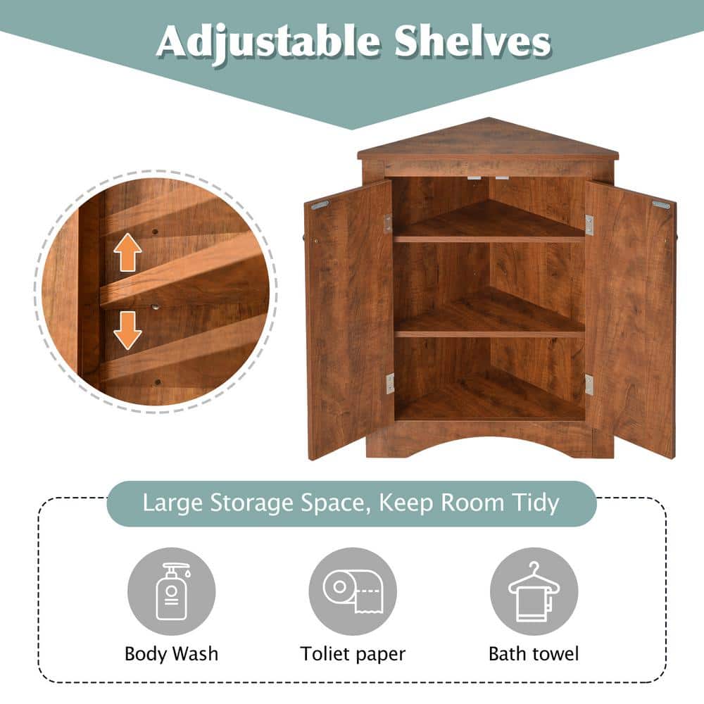 Unbranded 17.2 in. W x 17.2 in. D x 31.5 in. H Brown Triangle Corner Linen Cabinet with Adjustable Shelves for Bathroom (2)