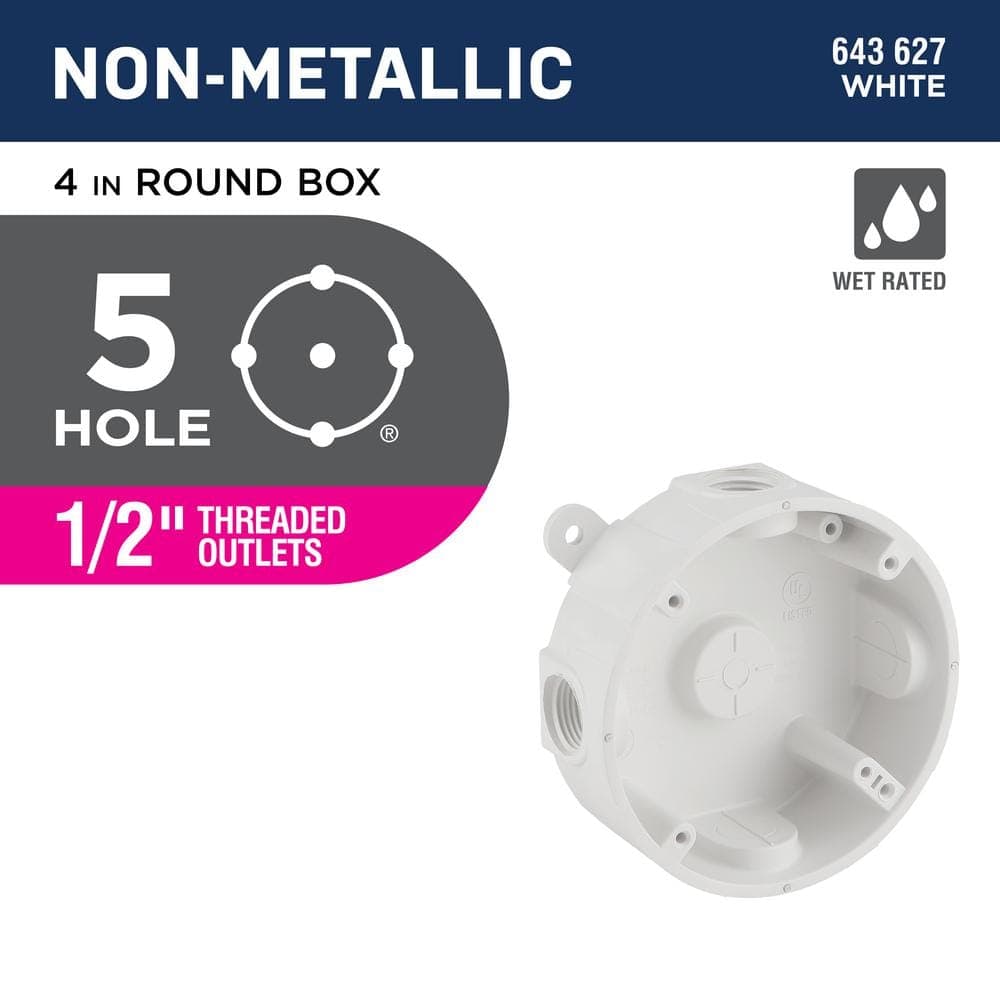 Commercial Electric 1/2 in. White 5-Holes 4 in. Round Non-Metallic Weatherproof Outlet Box (2)