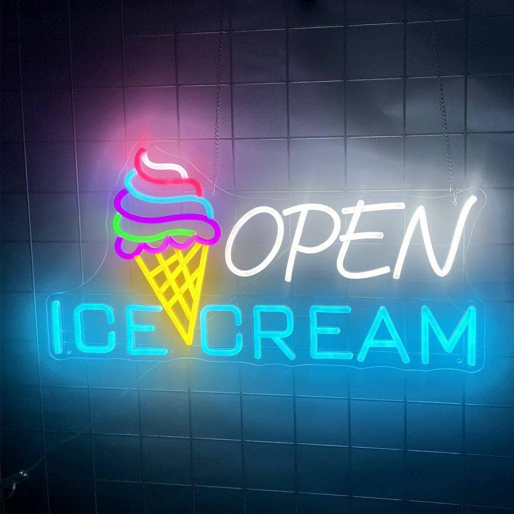Afoxsos Ice Cream Open Shop Neon Sign USB Powered Acrylic LED Light Adjustable Brightness for Bar Snack Cafe Decor (3)