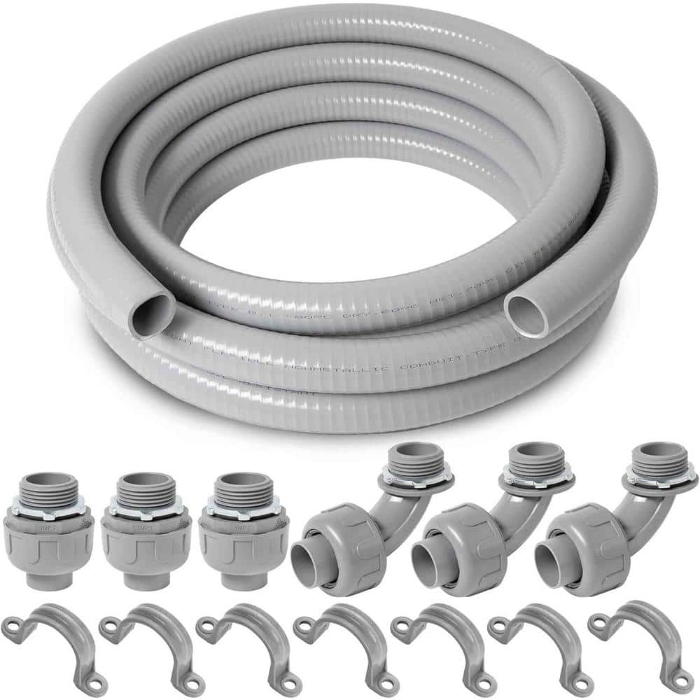 Ahfiwaso 1 in. x 25 ft. Non Metallic Flexible Electrical Conduit Liquid Tight with 3-Pcs Coupling, 3-Pcs Elbow and 7-Pcs Strap (1)