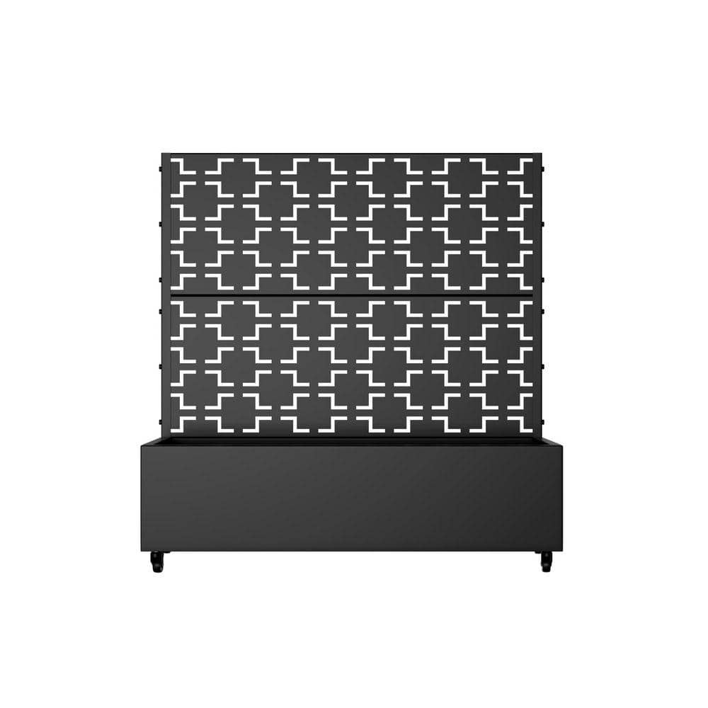 Lirago 47 in. H x 47 in. W Rectanglar Black Outdoor Metal Privacy Screen Planter Box Wall Decor in Quadrilateral Pattern (1)