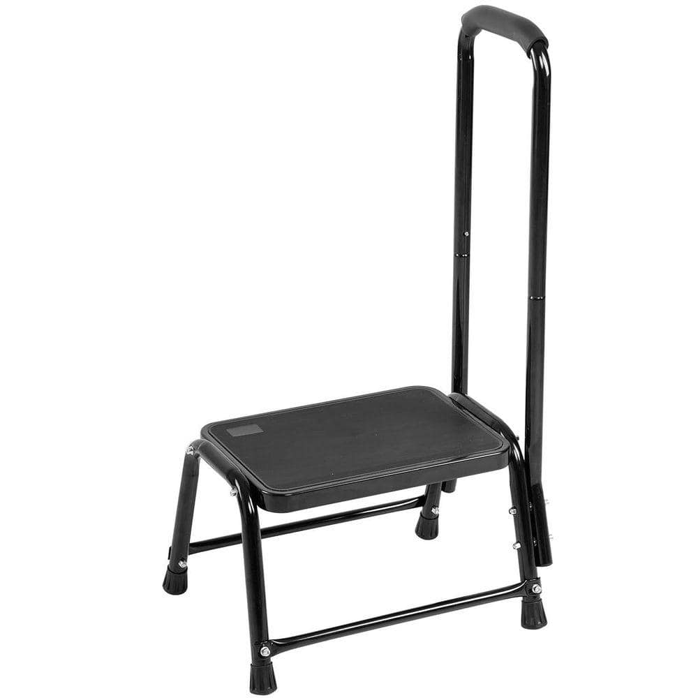 KIWDZFU 1 ft. Reach Step Stool with Handle for Adults Seniors Heavy Duty Holds 350 lbs. Black Non-Slip Safety Stepping Stool (1)