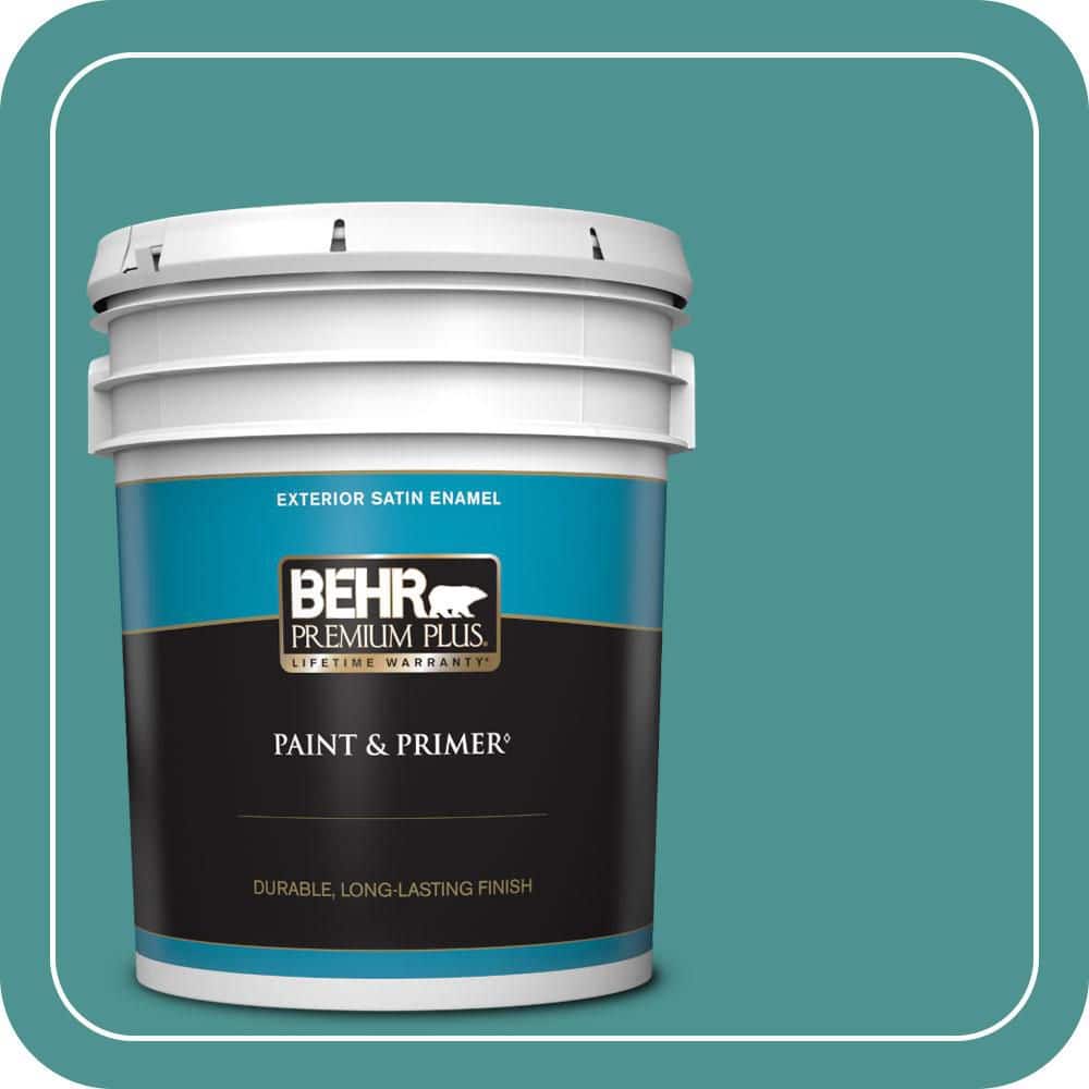 BEHR PREMIUM PLUS 5 gal. #500D-6 Mirage Lake Satin Enamel Exterior Paint & Primer