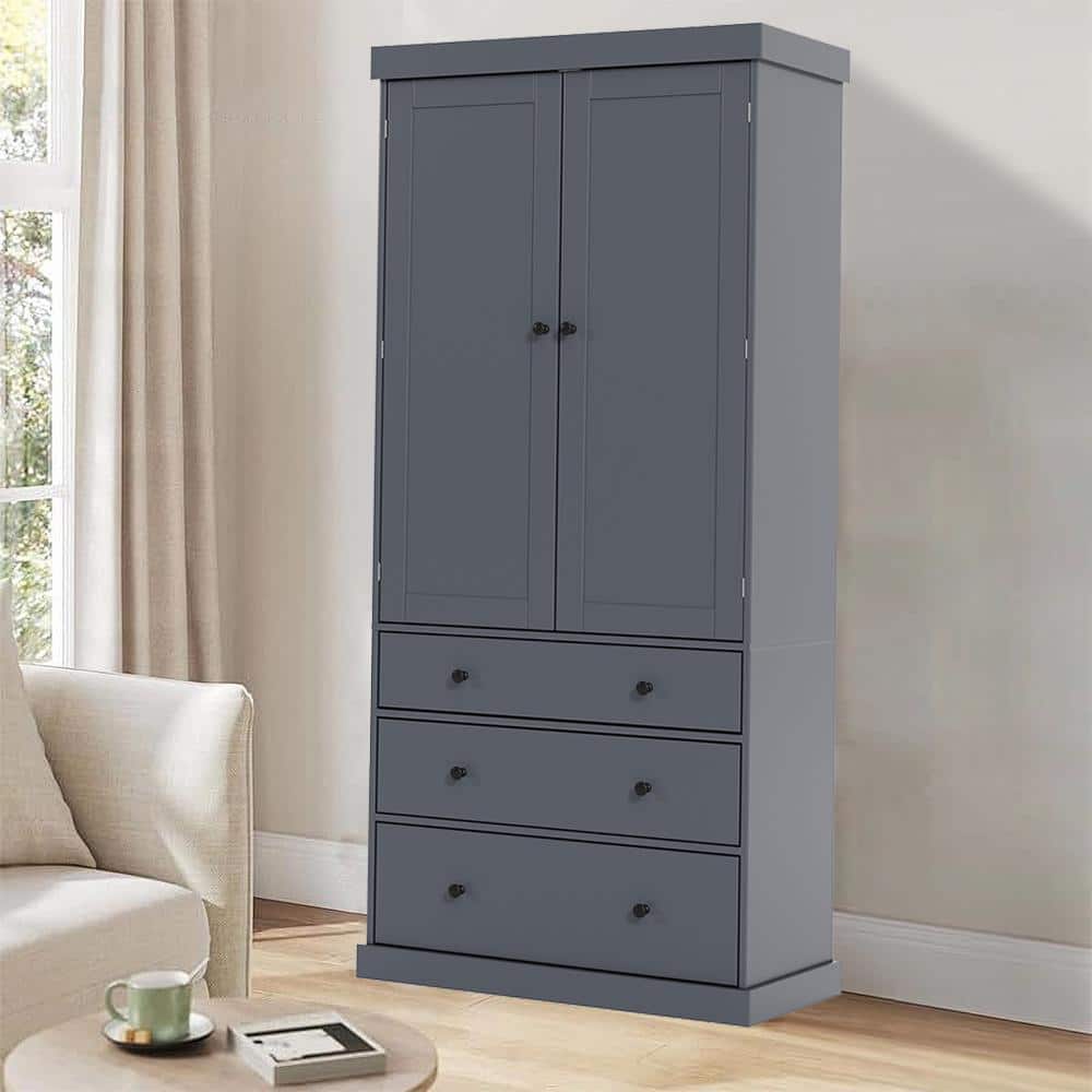 COWLOWN 35 in. W x 17.7 in. D x 77 in. H Gray Linen Cabinet with 3 Adjustable Shelves, 8 Door Shelves, 3 Drawers (1)