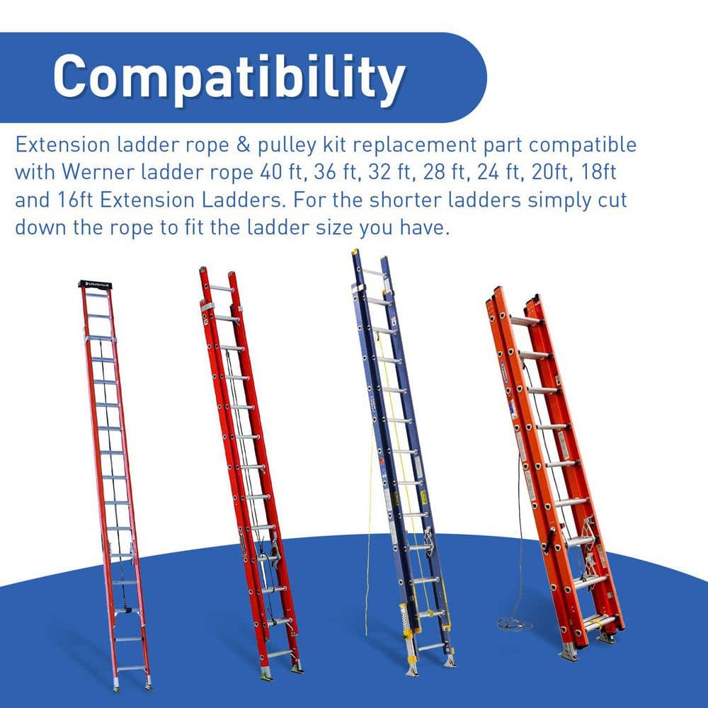 Helhom Extension Ladder Rope and Pulley Kit Replacement Part Compatible with Werner Aluminum and Fiberglass, Easy to Install (3)