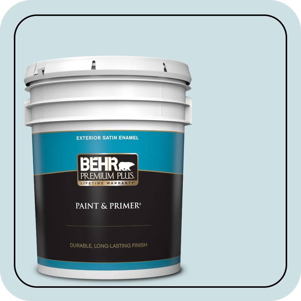 BEHR PREMIUM PLUS 5 gal. #530E-2 Cool Sky Satin Enamel Exterior Paint & Primer