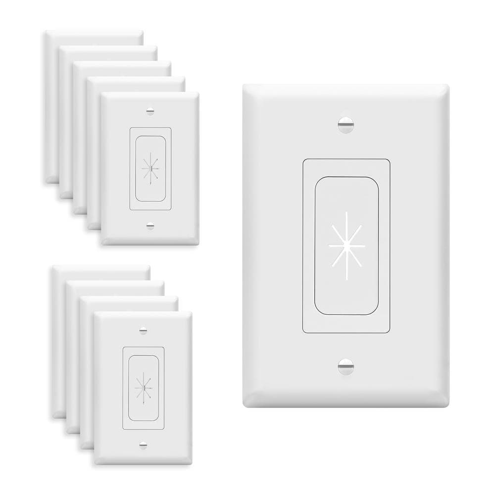 TOPGREENER 1-Gang Midsize Decorator Rocker Rubber Pass Through Plastic Wall Plate with Mounting Brackets, White (10-Pack) (1)
