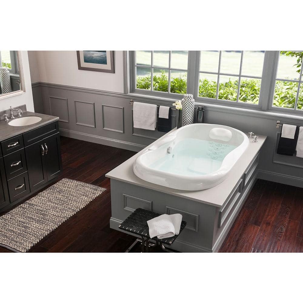 Aquatic Infinity 72 in. x 42 in. Acrylic Center Drain Oval Drop-in Rectangular Bath/Whirlpool Bathtub with Heater in White (2)