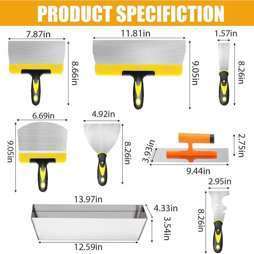 KIWDZFU 12 Stainless Steel Joint Taping Knife with Ergonomic Handle Drywall Hand Tool Set 8 Pieces (2)