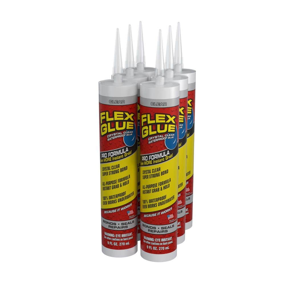 FLEX SEAL FAMILY OF PRODUCTS Flex Glue Clear 9 oz. Pro-Formula Strong Rubberized Waterproof Adhesive (6-Pack)