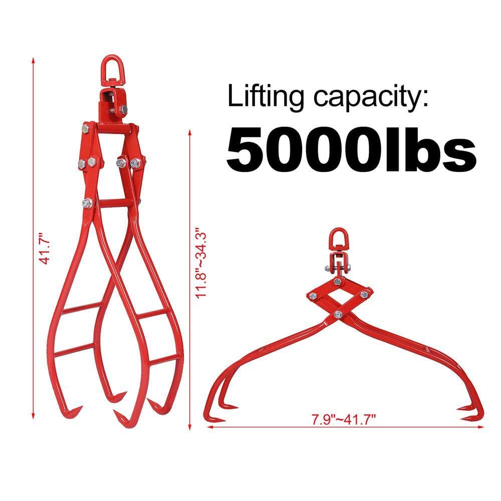 Tidoin 36 in. Heavy-Duty Solid Steel 4 Claw Lumber Log Lifting Logging Tongs Grabber (2)