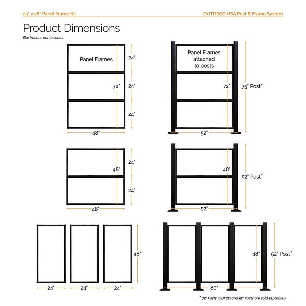 OUTDECO 48 in. x 24 in. Black Galvanized Steel Privacy Panel Frame Kit (Fits Design-Vu and Modinex 2x4 Panels) (3)