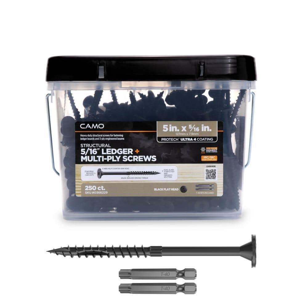 CAMO 5/16 in. x 5 in. Star Drive Flat Head Multi-Purpose + Multi-Ply + Ledger Structural Wood Screw- Exterior Coat (250-Pack)