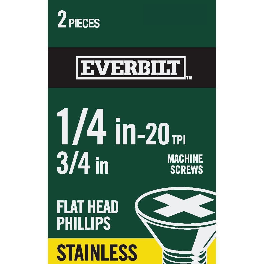 Everbilt 1/4 in.-20 x 3/4 in. Phillips Flat Head Stainless Steel Machine Screw (2-Pack) (1)