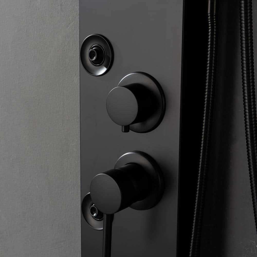 HOMEMYSTIQUE Dual 3-in-1 4-Jet Rainfall Shower Panel System with Rainfall Shower Head, Shelf in Matte Black (2)