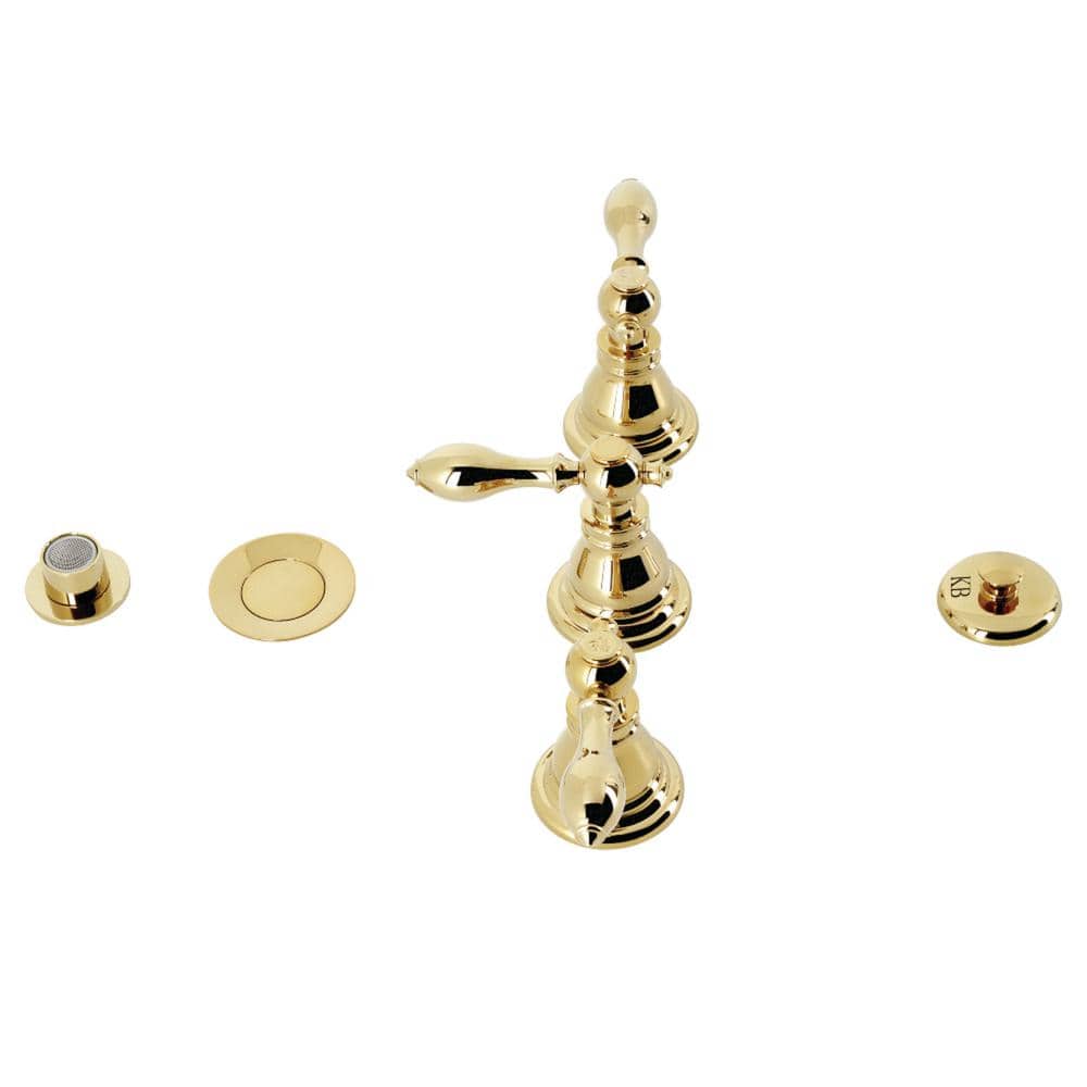 Kingston Brass American Classic 3-Handle Bidet Faucet with Brass Pop-Up in Polished Brass