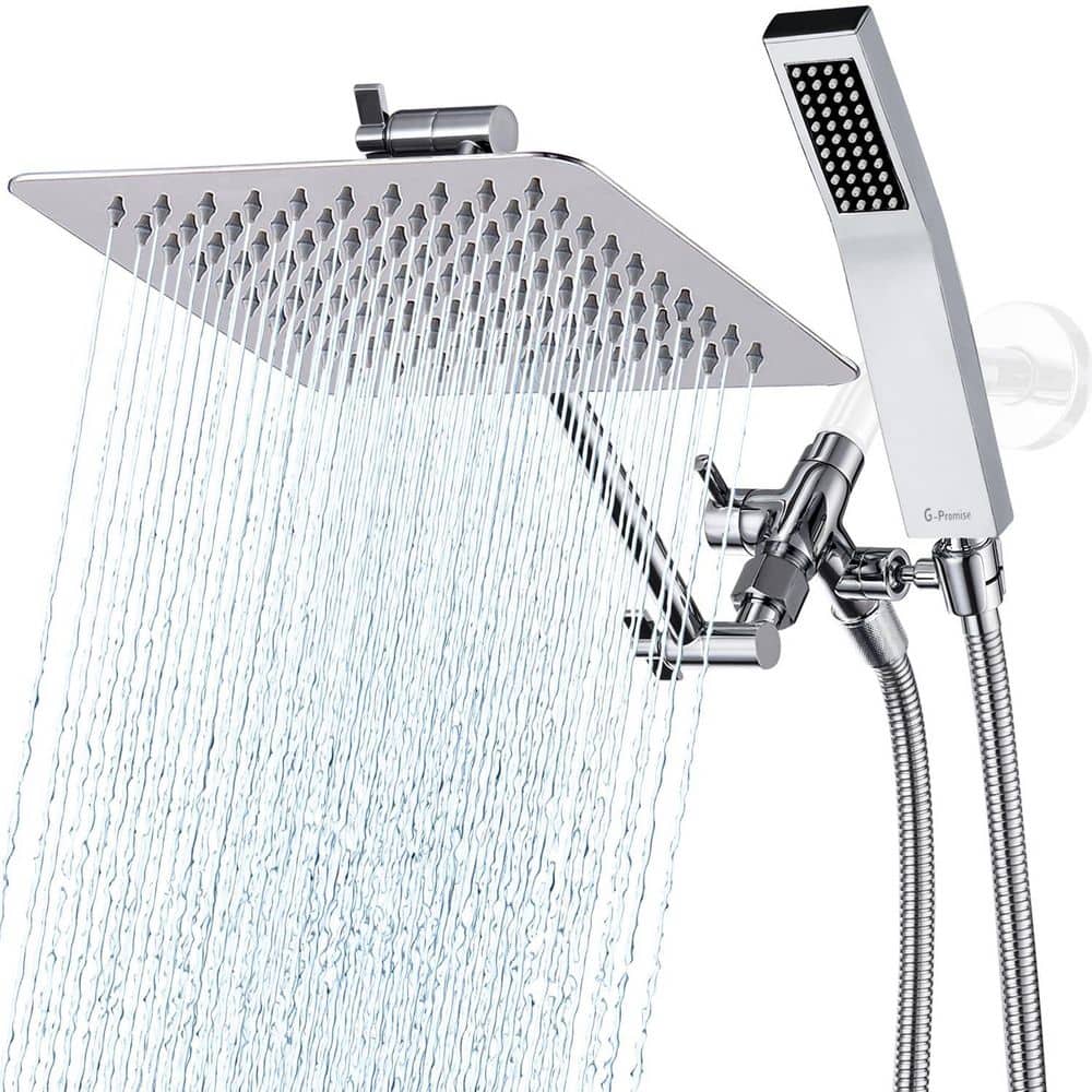 Numhew 8 in. 6-Piece Metal Shower Headset, Rainfall Head, Handheld Wand, Extension Arm, Diverter, Mounting Hardware, in Chrome (1)